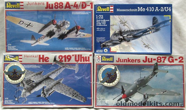 Revell 1/72 4127 Heinkel He-219 Owl / 4153 Junkers Ju-87 G-2 / 4332 Me-410 A-2/U4 / 4130 Ju-88 A-4/D-1 plastic model kit